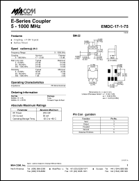 EMDC-17-1-75TR datasheet: 5-1000 MHz, coupler, RF power 250mW, DC current 30mA EMDC-17-1-75TR