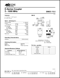 EMDC-13-2TR datasheet: 5-1000 MHz, coupler, RF power 250mW, DC current 30mA EMDC-13-2TR