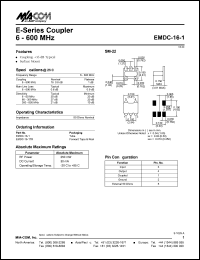 EMDC-16-1 datasheet: 6-600 MHz, coupler, RF power 250mW, DC current 30mA EMDC-16-1