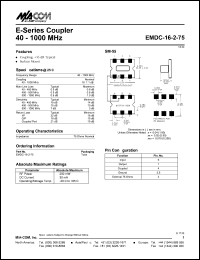 EMDC-16-2-75 datasheet: 40-1000 MHz, coupler, RF power 250mW, DC current 30mA EMDC-16-2-75