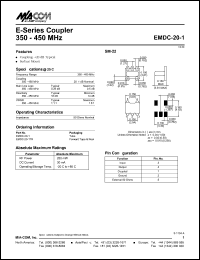 EMDC-20-1 datasheet: 350-450 MHz, coupler, RF power 250mW, DC current 30mA EMDC-20-1