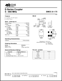 EMDC-8-1-75 datasheet: 5-900 MHz, coupler, RF power 250mW, DC current 30mA EMDC-8-1-75