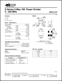 ESCJ-2-5 datasheet: 5-200 MHz, 2-way 180 power divider, 1 Watt ESCJ-2-5