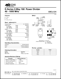 ESCJ-2-6 datasheet: 40-1000 MHz, 2-way 180 power divider, 1 Watt ESCJ-2-6
