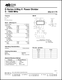 ESJ-4-1-75 datasheet: 5-1000 MHz, 4-way 0 power divider, 1 Watt ESJ-4-1-75