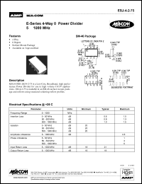 ESJ-4-2-75 datasheet: 5-1000 MHz, 4-way 0 power divider, 1 Watt ESJ-4-2-75