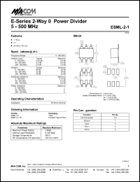 ESML-2-1 datasheet: 5-500 MHz, 2-way 0 power divider ESML-2-1