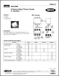 ESSM-2-6 datasheet: 5-900 MHz, 2-way 0 power divider, 1 Watt ESSM-2-6