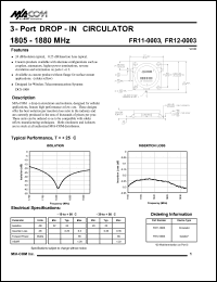 FR11-0003 datasheet: 1805-1880 MHz,3-port DROP-IN citculator FR11-0003