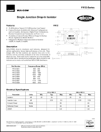 FR12-0008 datasheet: 1850-1910 MHz,single junction DROP-IN circulator FR12-0008