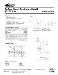 JH-115 datasheet: 40-80 MHz, surface mount quadrature hybrid JH-115