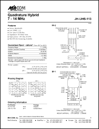 JH-113 datasheet: 7-14 MHz,  quadrature hybrid JH-113