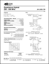 JH-139 datasheet: 250-500 MHz, quadrature hybrid JH-139