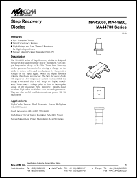 MA44621B datasheet: 20 V, 7 ns, snap varactor step recovery diode MA44621B