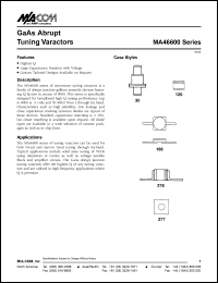 MA46601 datasheet: 30 V, GaAs abrupt tuning varactor MA46601