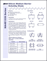 MA4E1339A-1146T datasheet: 20 V, Silicon medium barrier schottky diode MA4E1339A-1146T