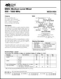 MD54-0004TR datasheet: 800-1000 MHz, MMIC medium level mixer MD54-0004TR