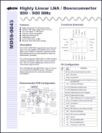 MD59-0043TR datasheet: 800-900 MHz, highly linear LNA/downconverter MD59-0043TR