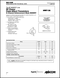 MRF136 datasheet: 15 W, N-channel MOS broadband  RF power FET MRF136