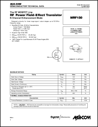 MRF150 datasheet: 150 W, N-channel MOS linear RF power FET MRF150