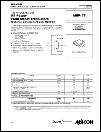 MRF177 datasheet: 100 W, 400 MHz, N-channel broadband RF power MOSFET MRF177