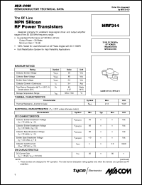 MRF314 datasheet: 30 W, 30-200 MHz, RF power transistor NPN silicon MRF314