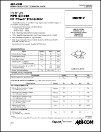 MRF317 datasheet: 100 W, 30-200 MHz, RF power transistor NPN silicon MRF317