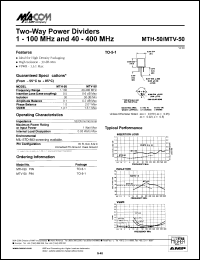 MTH-50 datasheet: 1-100 MHz  two-way power divider MTH-50