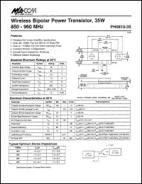 PH0810-35 datasheet: 850-960 MHz, 35 W, wireless power transistor PH0810-35