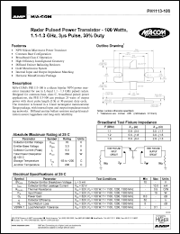 PH1113-100 datasheet: 1100-1300 MHz,100 W, 3 ms pulse,radar pulsed power transistor PH1113-100