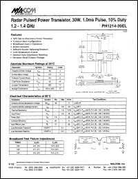 PH1214-30EL datasheet: 1200-1400 MHz,30 W, 1 ms pulse,radar pulsed power transistor PH1214-30EL