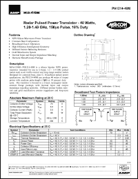 PH1214-40M datasheet: 1200-1400 MHz,40 W, 150 ms pulse,radar pulsed power transistor PH1214-40M