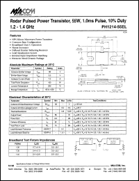 PH1214-55EL datasheet: 1200-1400 MHz,55 W, 1 ms pulse,radar pulsed power transistor PH1214-55EL