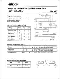 PH1920-45 datasheet: 1930-1990 MHz,45 W,  wireless bipolar power transistor PH1920-45