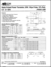 PH2931-20M datasheet: 2900-3100 MHz, 20 W,100 ms, radar pulsed power transistor PH2931-20M