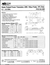 PH3135-20M datasheet: 3100-3500 MHz, 20 W, 100 ms, radar pulsed power transistor PH3135-20M