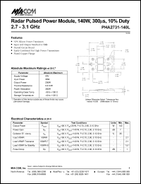PHA2731-140L datasheet: 2700-3100 MHz, 140 W, 300 ms, radar pulsed power module PHA2731-140L