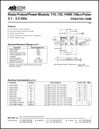 PHA3135-130M datasheet: 3100-3500 MHz, 130 W, 100 ms, radar pulsed power module PHA3135-130M
