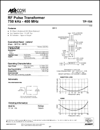 TP-104 datasheet: 750kHz-400MHz, RF  pulse transformer TP-104