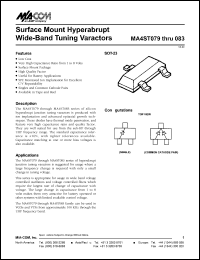 MA4ST082-T/R datasheet: 12V, 50 mA, surface mount hyperabrupt wide-band tuning varactor MA4ST082-T/R