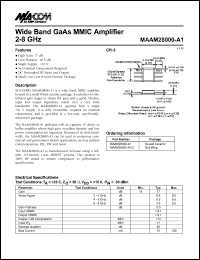 MAAM28000-A1G datasheet: 2-8 GHz, wide band GaAs MMIC amplifier MAAM28000-A1G