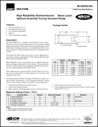 ML46580S-992 datasheet: High reliability semiconductor-beam lead gallium arsenide tuning varactor diode ML46580S-992