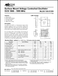 MLO81100-01850 datasheet: 1800-1900 MHz, Surface mount voltage controlled oscillator DCS MLO81100-01850