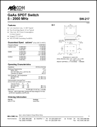 SW-217 datasheet: 5-2000 MHz,  GaAs SPDT  switch SW-217