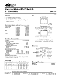 SW-254 datasheet: 5-2000 MHz,  matched GaAs SP4T  switch SW-254