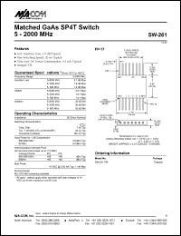 SW-261 datasheet: 5-2000 MHz,  matched GaAs SP4T  switch SW-261
