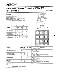 UF28100V datasheet: 100-500 MHz, 100 W, 28 V, RF MOSFET power transistor UF28100V