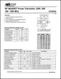 UF2820R datasheet: 100-500 MHz, 20 W, 28 V, RF MOSFET power transistor UF2820R