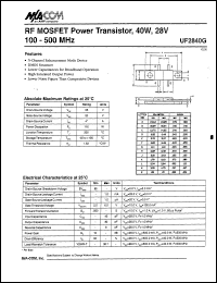 UF2840G datasheet: 100-500 MHz, 40 W, 28 V, RF MOSFET power transistor UF2840G