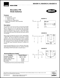 MA4SW310 datasheet: Monolithic PIN diode switch MA4SW310